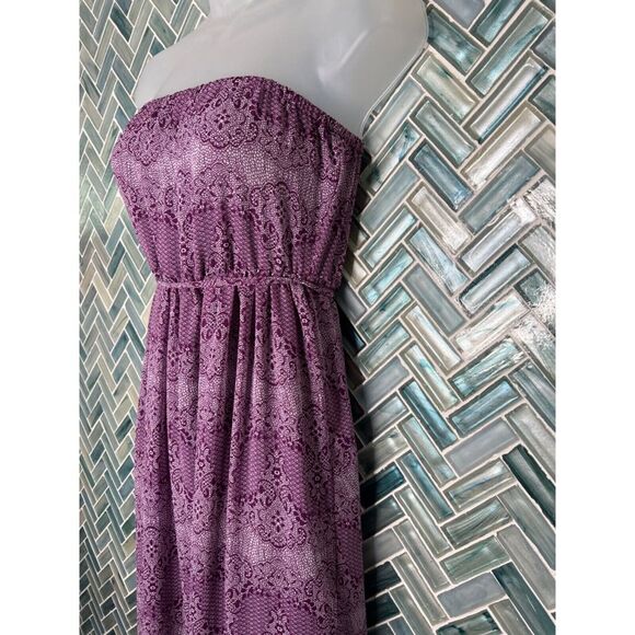 RIP CURL BOHO MEDALLION SCROLL PRINT PURPLE WHITE LINED STRAPLESS MAXI DRESS‎ XS - Picture 4 of 12